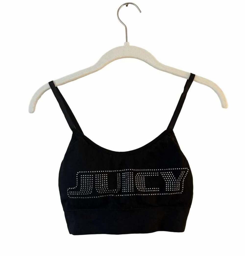 Juicy Couture Intimates Crop Top Size M Black Rhinestone Logo Bralette